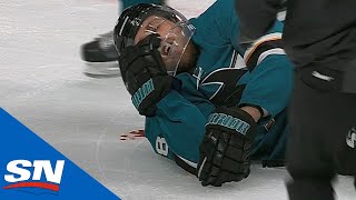 Sharks’ Joe Pavelski Bloodied As Head Hits Ice After Cody Eakin Wipes Him Out [upl. by Bradski]