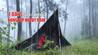 7 DAYS SOLO CAMPING HEAVY RAIN AND THUNDERSTORMS  ASMR CAMPING [upl. by Ahsetan]