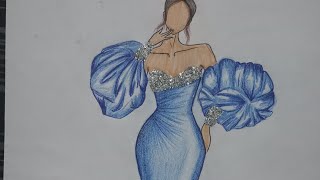 how to draw a dress easy drawing fashion illustration dress design [upl. by Terrene]