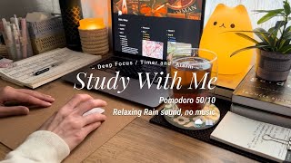 2HR STUDY WITH ME 📖🌧️ Pomodoro 5010 Relaxing Rain Sounds No Music Timer  Alarm  Real time [upl. by Aivatnuahs12]