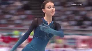 Anna Shcherbakova  World Team Trophy 2021  Short Program  Eurosport English Commentary [upl. by Hammock523]