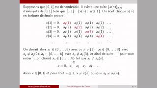 Procédé diagonal de Cantor  Application à la nondénombrabilité de 01 [upl. by Ynaffyt987]