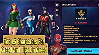 Top 15 Characters Rank For CTP Of Greed And important Suggestions On Greed  Marvel Future Fight [upl. by Patrich]