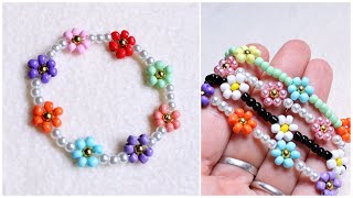 PULSERA de FLORES con mostacillas o perlas • FÁCIL •🌼DIY flower bracelet [upl. by Laroy]