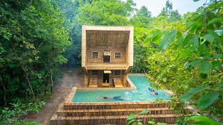 Build The Most Beautiful Bamboo Swimming Pool Villa Using Ancient Skills by Jungle Survival [upl. by Kayley]