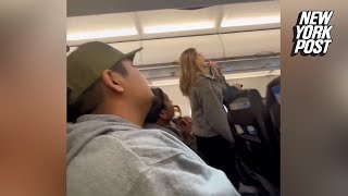 Airplane ‘Karen’ goes viral after screaming ‘I hope y’all crash and die’  New York Post [upl. by Eibrik]