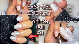 QUICK GEL OVERLAY REFILL  ❄️WHINTER NAIL ART ☃️WITH SILVER DRAWING GEL [upl. by Frasier]