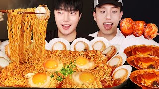 SUB친구랑 얼칼한 대왕가리비 라면 먹방🍜 ft 불닭가리비🔥 Spicy Ramyeon mukbang asmr 신라면 더레드 리얼사운드 라면 먹방 [upl. by Iru]