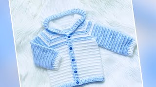 Crochet cardigan sweater hoodie or coat SUPER EASY PATTERN FOR BABY BOYS AND GIRLS James design [upl. by Rep]