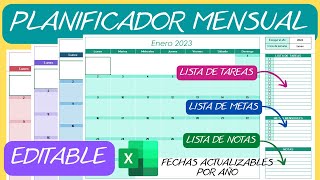 Planificador Mensual📆Editable Perpetuo en Excel✅Calendario Agenda [upl. by Ordnasela]