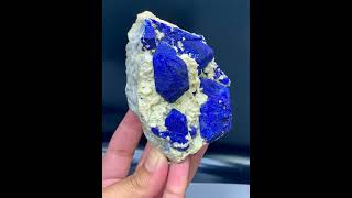 Blue Lazurite on Calcite matrix from Afghanistan [upl. by Talbert281]