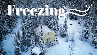 WINTER STRIKES TENT IN FROZEN FOREST WOOD STOVE SNOW SALMON [upl. by Brebner]