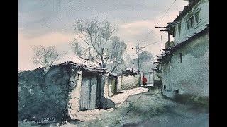 Watercolor painting tutorial  Old Village [upl. by Tfat]