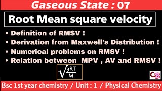 Root mean square velocity from Maxwells distribution  Gaseous state  Bsc 1st year chemistry [upl. by Yuk]