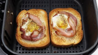 Air Fryer Bacon and Egg Toast Recipe [upl. by Ahsertal]