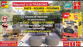 ACTO RUS10  REPULSIF ULTRASONS AUTONOME ETANCHE IP44  RATS SOURIS FOURMIS LOIRS LEROTS [upl. by Meenen474]