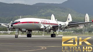 The last flying Lockheed Super Constellation engine start flaming takeoff and landing 4K [upl. by Nisen]