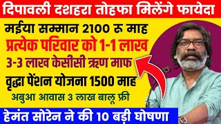 हेमंत सोरेन 10 बड़े ऐलान  Maiya Samman 2100  kcc karj mafi jharkhand  प्रत्येक परिवार को 11 लाख [upl. by Yrrap712]