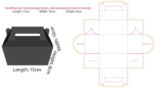 Handbag box food packaging box cake packaging structure design dieline [upl. by Tyler2]