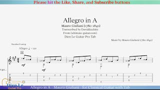 Allegro in A  Mauro Giuliani  for Classical Guitar with Tab [upl. by Eniawd]