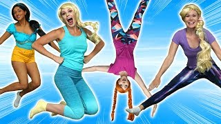 DISNEY PRINCESS BOUNCE HOUSE With Elsa Rapunzel Jasmine and Anna Totally TV parody [upl. by Adabelle749]