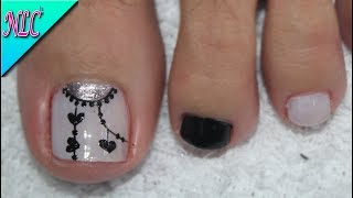 ♥DISEÑO DE UÑAS PARA PIES MANDALAS BLANCO Y NEGRO PRINCIPIANTES  MANDALAS NAIL ART  NLC [upl. by Enyawad600]