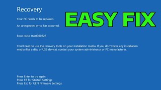 How To Fix Your PC Device Needs To Be Repaired 0xc0000225 Error Code in Windows [upl. by Eno]