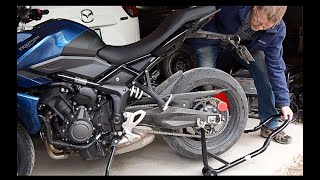 How to use Paddock Stand to lift the rear wheel on your motorbike [upl. by Roswald760]