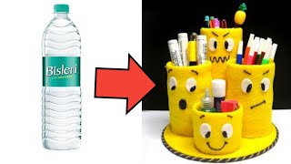 Pen pencil holder  best out of waste from plastic bottle  how to make pen pencil holder [upl. by Wendi]