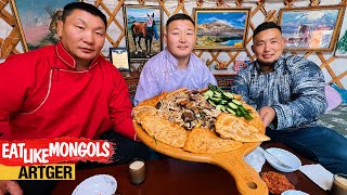 Mighty Tsuivan with Huushuur for Mighty Mongolian Wrestlers Mukbang Nomads  Eat Like Mongols [upl. by Brunk]