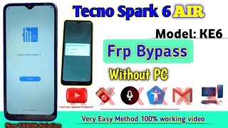 Tecno Spark 6 Air FRP Bypass  Tecno KE6 FRP Bypass  Tecno Spark 6 Air FRP [upl. by Chancelor365]