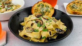 Pappardelle Mushroom Pasta with Homemade Garlic Bread  How To  Berry Berry Life [upl. by Nodle]