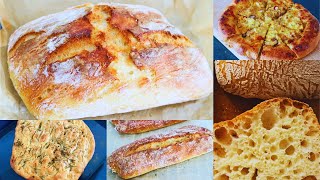 5 Easy Bread Recipes to make at home  Olive Oil Bread Focaccia Ciabatta Pizza Bread Baguette [upl. by Kulda645]