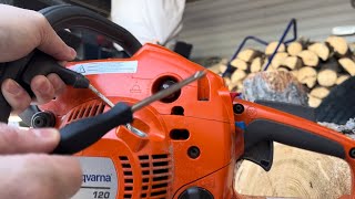 How to adjust the carburetor on the Husqvarna 120 mark II chainsaw firewood husqvarnachainsaw [upl. by Hickey]