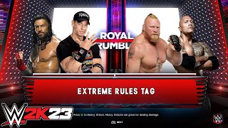 Extreme Rules Tag Team Battle  Reigns Cena vs Lesnar The Rock [upl. by Nod]