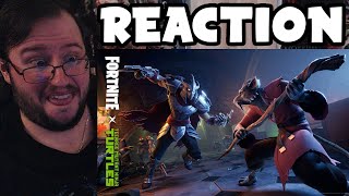 Gors quotFortnite x TMNT Present Cowabungaquot Gameplay Trailer REACTION Shredder Lookin SICK [upl. by Adil268]