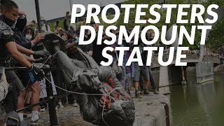 Edward Colston statue British protesters dismount of statue of slave trader [upl. by Sharia]