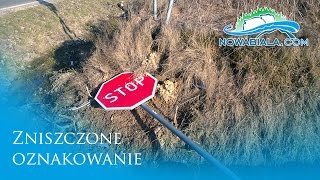 Zniszczone znaki drogowe na skrzyżowaniu [upl. by Nivej]