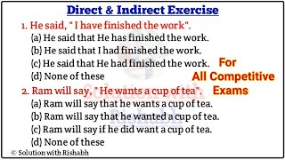 Direct Indirect speech Practice Set  Direct and Indirect Speech in English grammarNarration change [upl. by Edualcnaej]