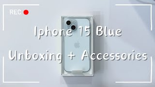 Iphone 15 Blue Unboxing  Accessories [upl. by Adnamal]