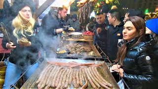 Street Food in Bucharest Romania Giant Sausages Grilled Meat of Veal Pork and Sheep [upl. by Neufer124]