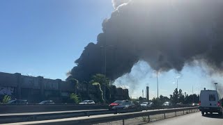 Spectacular fire in a warehouse at Rungis market near Paris  AFP [upl. by Melisent]