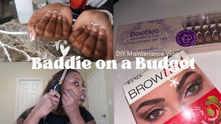 Baddie on a Budget DIY Maintenance Vlog Hermosa hair beetle press on nails amp Ardell brow tint [upl. by Nicky]