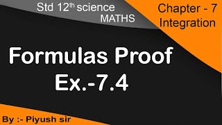 std 12th sci Maths Ch7 integration સંકલન Formulas proof Ex 74 In Gujarati medium [upl. by Birk896]