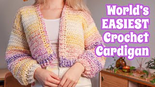 EASY Crochet Cardigan For Beginners  ANY SIZE LENGTH  Using Hobbiis Glitter Delight Yarn [upl. by Kile676]