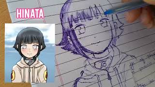 drawing Hinata with ball pen 🌷✨️ naruto hinata arts animedrawing minivlog [upl. by Terrej]