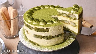 No Bake Eggless Matcha Tiramisu Cake  Quick and Easy Matcha Tiramisu Cake  Jaja Bakes [upl. by Nuhsed]