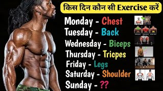 Full Week Gym 💪 Workout Plan for Beginners  किस दिन कौन सा Workout करें 🤔 [upl. by Ahsyle349]