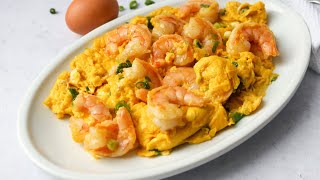 Easy amp Delicious 10min Chinese Shrimp Omelette only 6 ingredients [upl. by Kondon860]