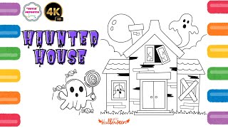 How to Draw a Haunted House  Drawing and Coloring for Kids  Halloween  Cutie Patootie Learns [upl. by Ademla]